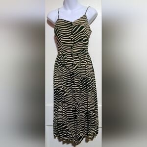 H&M Black and Cream Zebra Print Midi Dress
